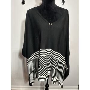 CATO Knit Poncho Womens OS Black Knit Sweater Tunic Top Shawl Veck Loose Coverup